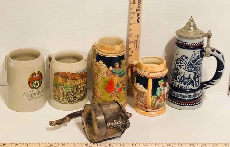 lot 66 image: (3) Steins, (2) Mugs (LR)