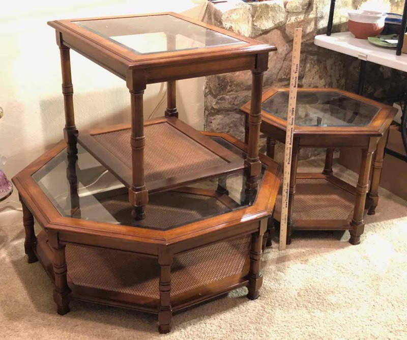 lot 77 image: (3) Furniture  Glass Top Coffee Table, Side Tables (LR)