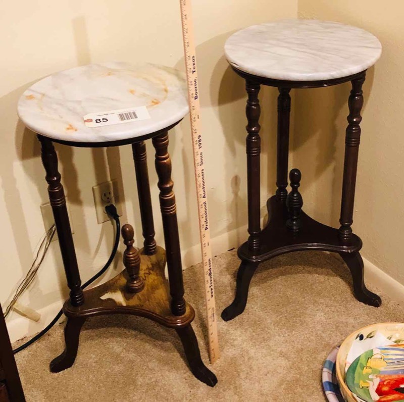 lot 85 image: (2) Marble Top Plant Stands (LR)