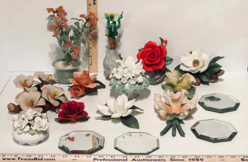 lot 86 image: Flower Figurines Porcelain Ceramic, Napoleon Italy, Crown Staffordshire, Capodimonte, Andrea by Sadek, etc. (LR)