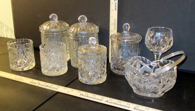 lot 96 image: GlassCrystal  Canisters, Wine Goblet, Handle Bowl, Etc. (B2)