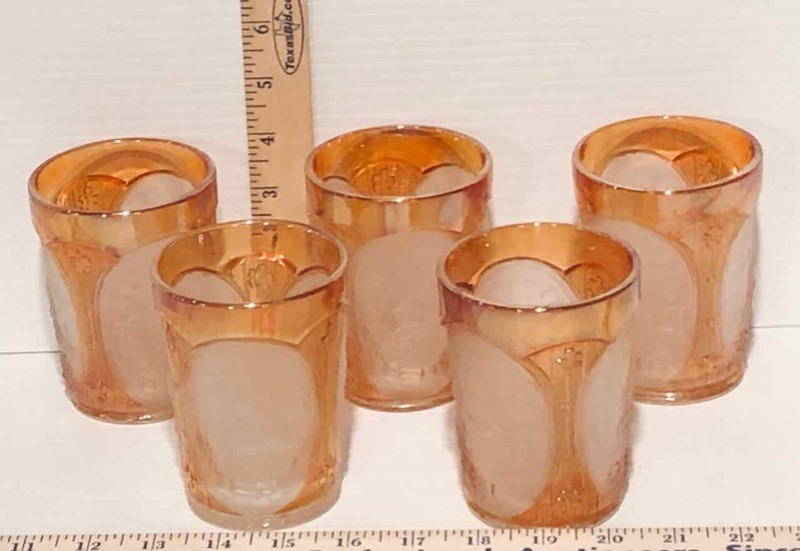 lot 101 image: (5) Imperial Tumblers, Marigold with Frosted Windmill Country Scene (LR)
