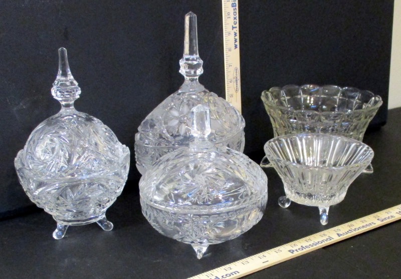 lot 108 image: (5) Footed GlassCrystal Candy Dishes (MB)