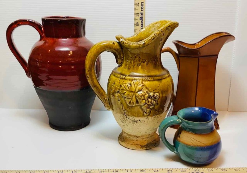 lot 157 image: (4) Decorative Pottery Pitchers (LR)