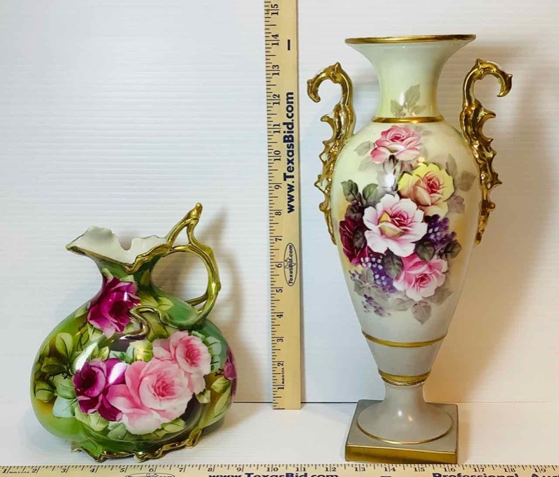lot 182 image: Vintage Arco Vase and Handpainted Pitcher (LR)