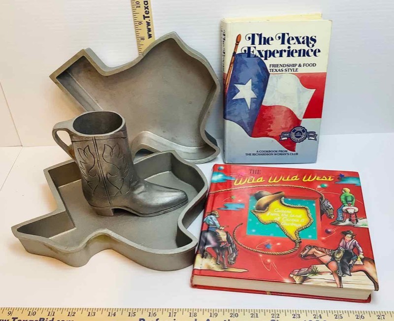 lot 194 image: Texas Shaped Bakeware, Pewter Boot and Cookbooks (LR)