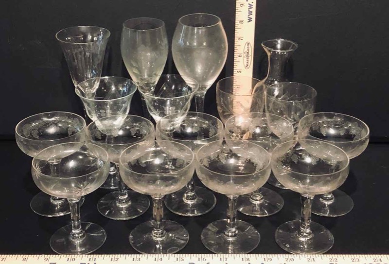 lot 196 image: (17) Etched GlassCrystal Stemware (LR)