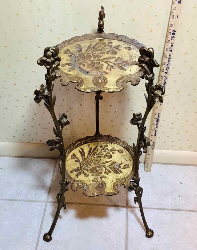 lot 214 image: Two-Tiered Cast Brass Plant Stand (DR)