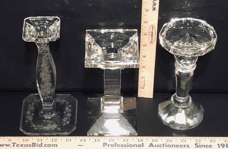 lot 228 image: 3 GlassCrystal Candlesticks (B2)