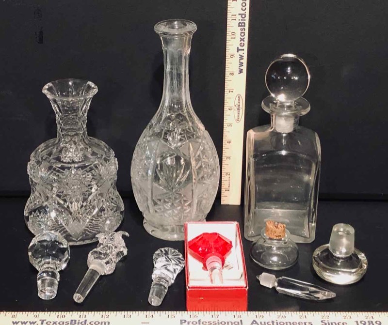 lot 272 image: (3) GlassCrystal Decanters & Asst. Stoppers (B2)