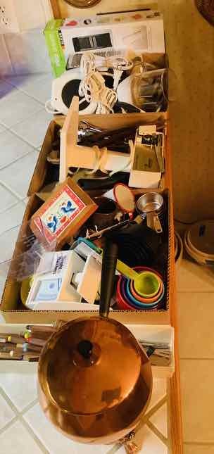lot 335 image: Copper Fondue Pot, Utensils, Etc. (K)