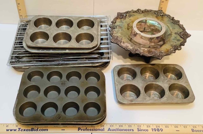 lot 339 image: Muffin Tins, Pedestal Cake Plate, etc. (K)