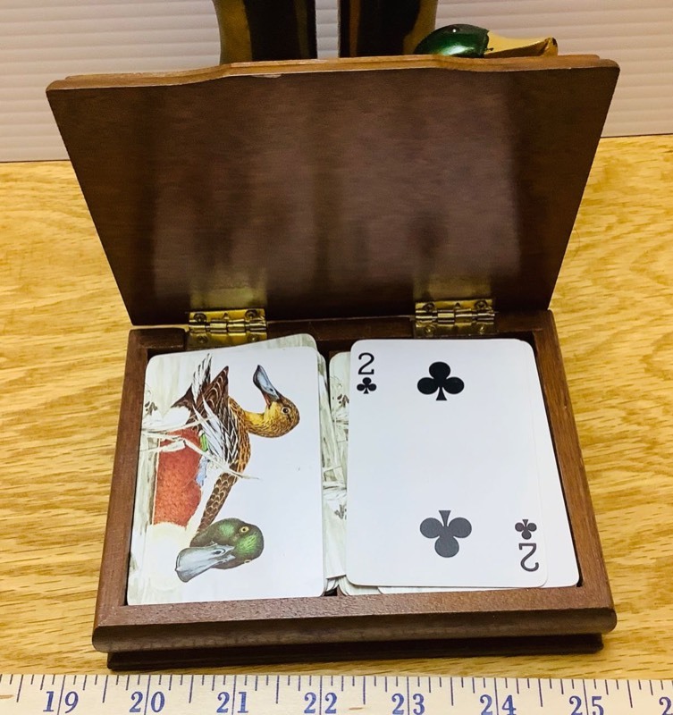 lot 400 image: Brass Duck Bookends, Bird Figurines, Card Box (ST)