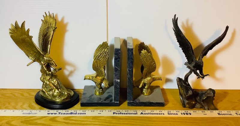 lot 402 image: Bronze Eagle Figurine - Wings of Glory, Brass Eagle Bookends, Figurine (ST)