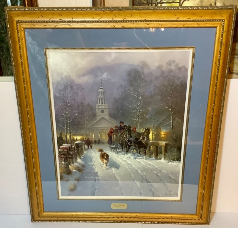 lot 414 image: Framed and Matted Art Print Signed, Numbered - Christmas in the Village - G. Harvey (ST)