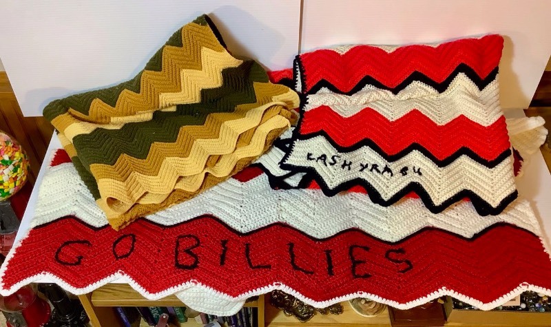 lot 431 image: (3) Crocheted Blankets (Go Billies) (ST)