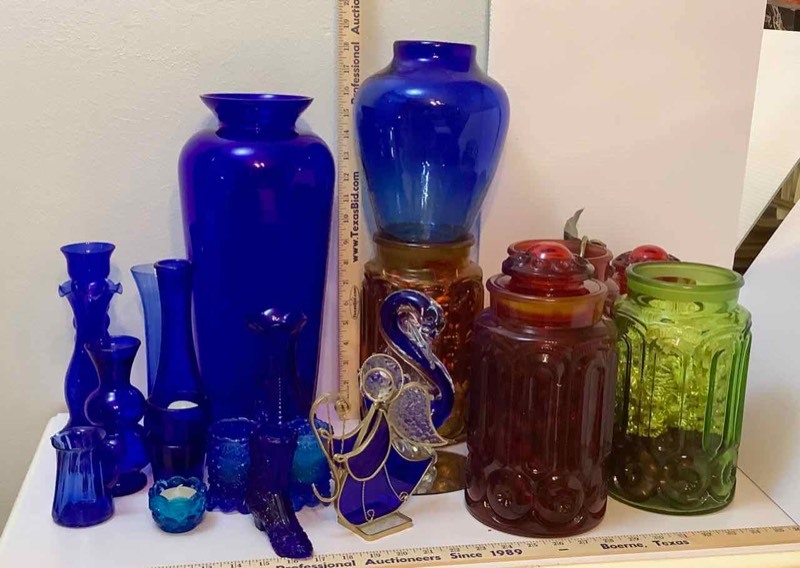 lot 529 image: Cobalt Glass Vases & Knick Knacks, Asst. Canisters (B1)