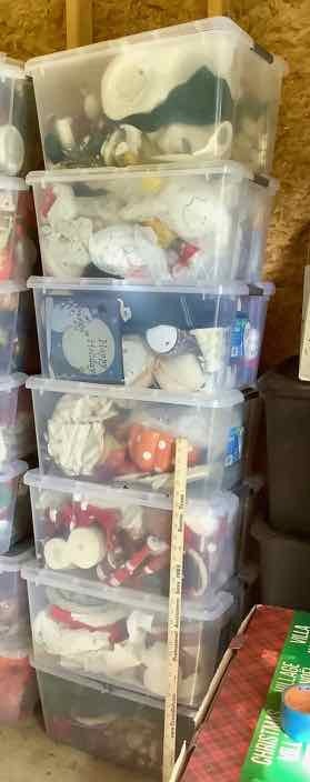 lot 560 image: Stack of Totes with Holiday Decorations (SH)