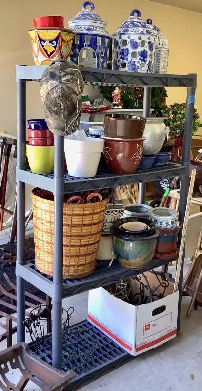 lot 591 image: Plastic Shelf Unit and Home & Patio Decor Contents (G)