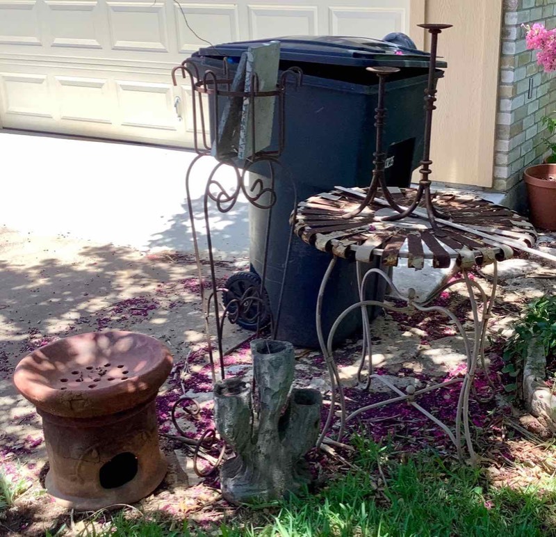 lot 628 image: Plant Stands, Candle Holders and Broken Table (BY)
