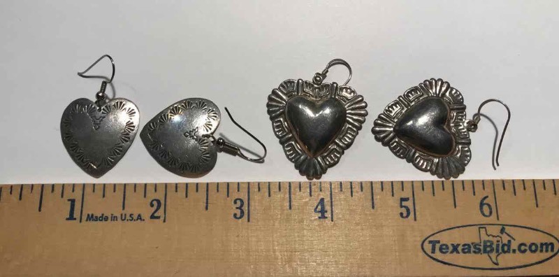 lot 902 image: Jewelry  (2) Pierced Earrings  Hearts (BJB Sterling & 925 Thailand)