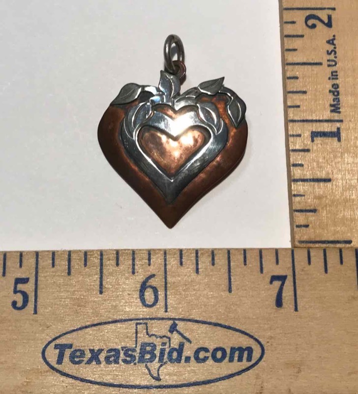 lot 907 image: Jewelry  (1) Jeep Collins Pendant Copper & Sterling Heart with Leaves