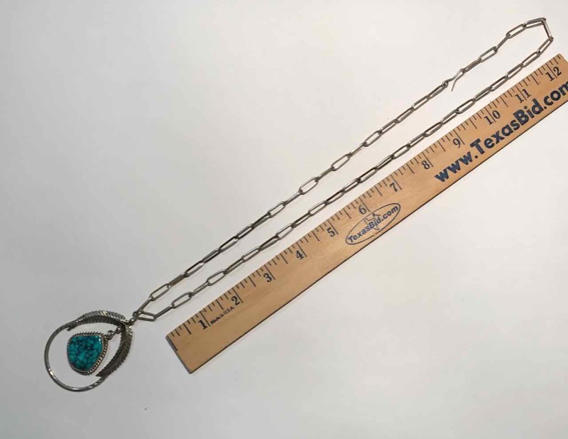 lot 921 image: Jewelry  Turquoise Necklace Sterling, Signed FJ