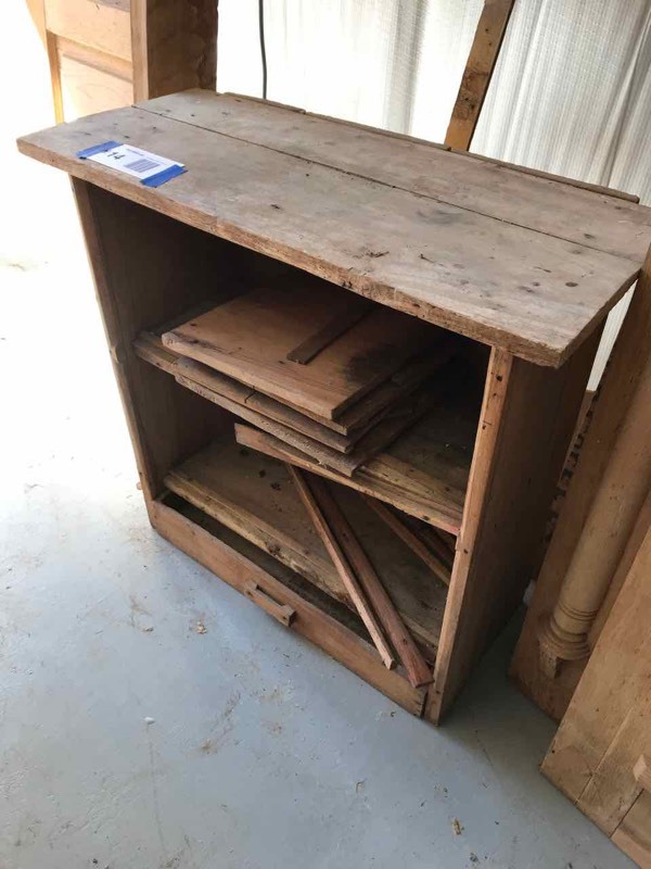 lot 14 image: Primitive Oak Cabinet & parts