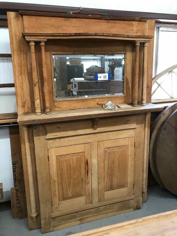 lot 16 image: Oak Bar Back with Beveled Mirror(unfinished)