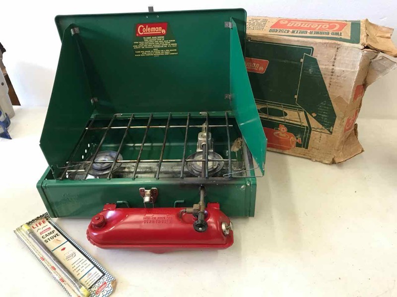 lot 72 image: Coleman Camp Cook Stove 425E499, two burner (needs rubber seal)