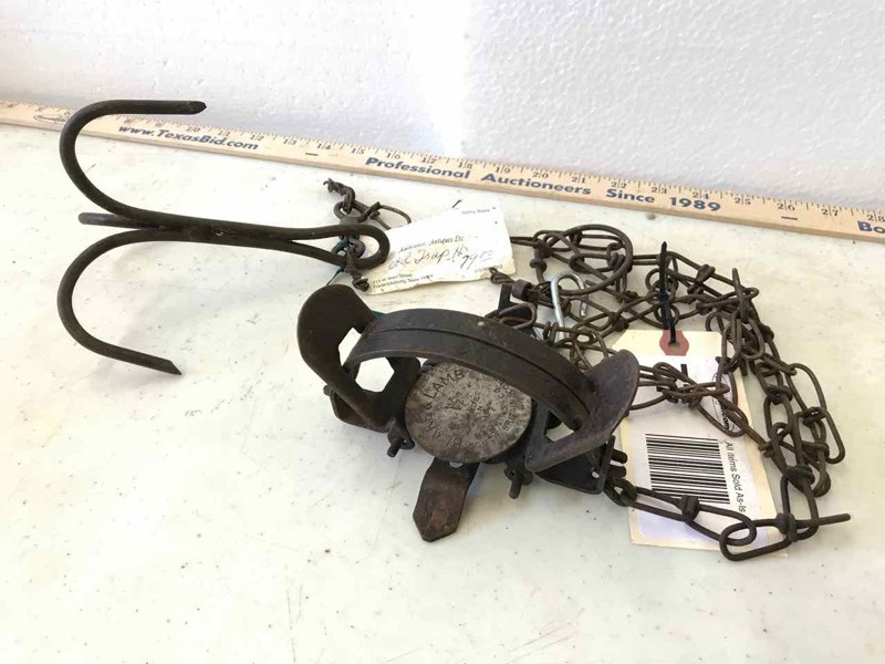 lot 77 image: Old Blake & Lamb #1-12 Spring Trap, Grapple Hook