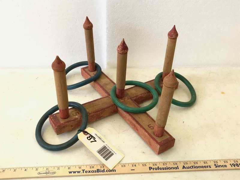 lot 87 image: Antique Sportcraft Wood Ring Toss Game