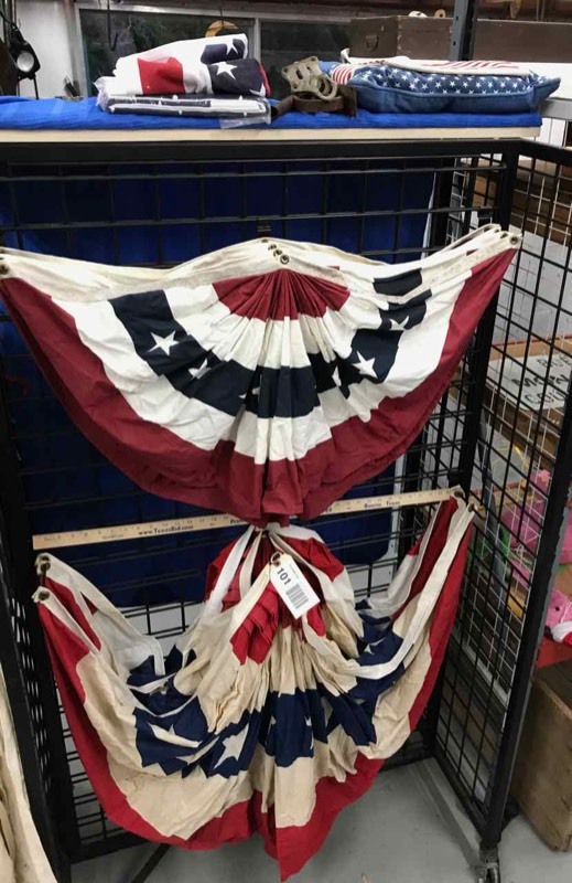 lot 101 image: Red White Blue Buntings, Flags, Flag Pole Holders