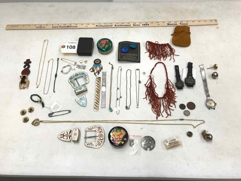 lot 108 image: Belt Buckles, Jewelry