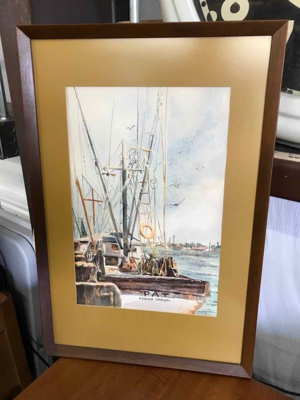 lot 249 image: Framed Water Color PAT, Corpus Christi Shrimp Boats by Lewin Stewart