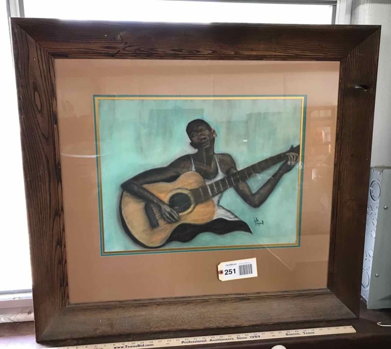lot 251 image: Boerne Artist, Charcoal  Lolly Campbell Ebensbergers Guitar Player