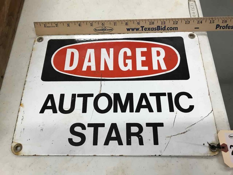 lot 261 image: Enameled Metal Sign Danger Automatic Start
