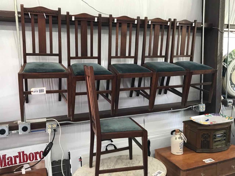 lot 272 image: (6) Antique English Chairs Swire & Co. 18 Featherstone St. City Road London