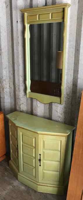lot 287 image: Hall Cabinet & Mirror (painted green)