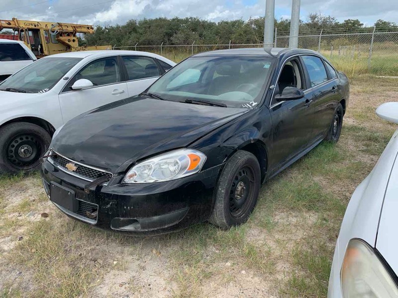 lot 412 image: 2015 Chevrolet Impala Police Vehicle, 4dr, black, not running, mileage 38,834  (VIN  2G1WD5E39F1160785)