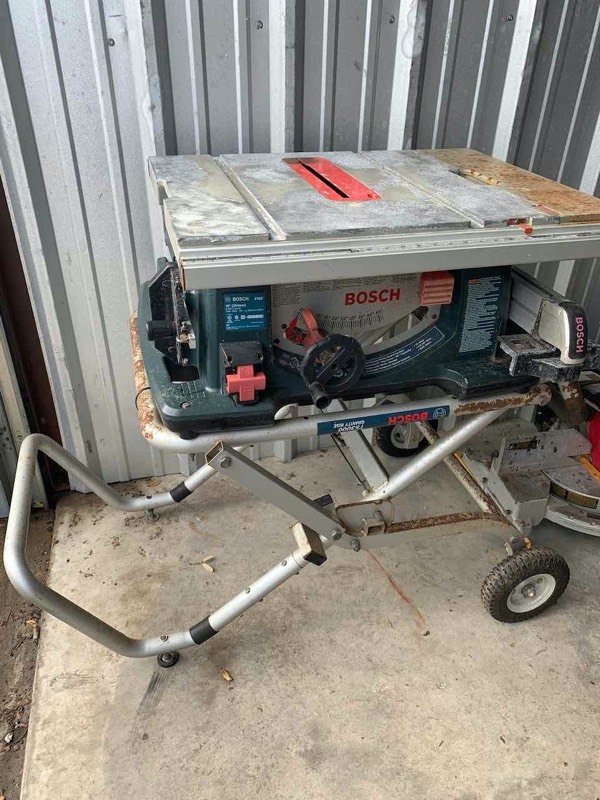 lot 501 image: Asset Forfeiture  Bosch 4100 10 inch table saw with folding stand, unknown condition
