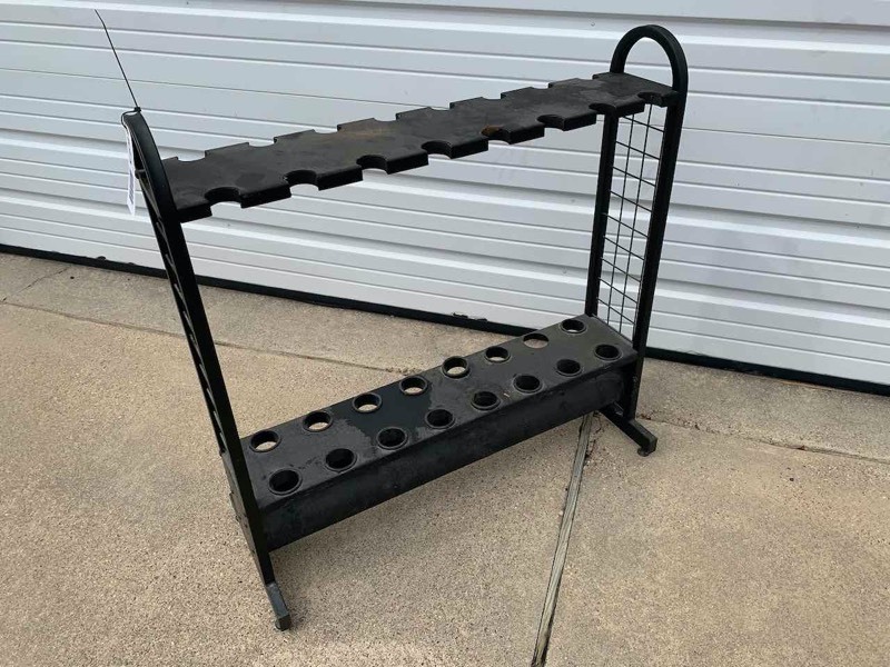 lot 524 image: Asset Forfeiture  Rod Holder, holds 16 rods, 34 x 7 x 35 tall
