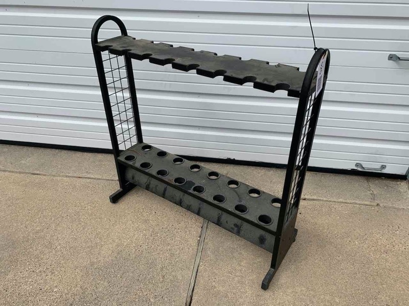 lot 525 image: Asset Forfeiture  Rod Holder, holds 16 rods, 34 x 7 x 35 tall