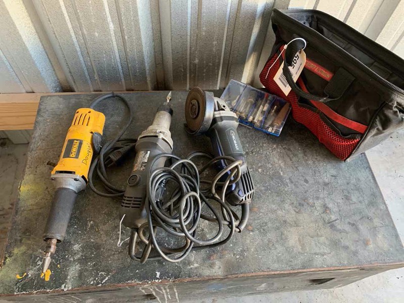 lot 595 image: Asset Forfeiture  Dewalt Die Grinder Model D887, Kobalt Angle Grinder 4-12, Craftsman Professional Rotary Grinder & Bits