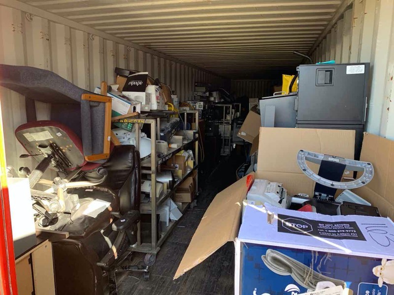 lot 430 image: Contents of Storage Container  surplus furniture, computers, monitors, etc (container not included)
