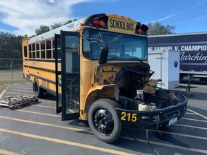 lot 484 image: School Bus Body and chassis only.  No engine.  Does have wheel chair lift.