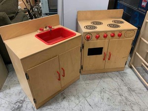 lot 439 image: (2) Kids Wood Kitchen Play Stations