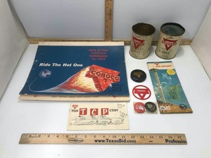 lot 502 image: AntiqueVintage Conoco 1968 Calender, Pins, Old Product Tins, Map, Bottle Cap Covers, Etc.