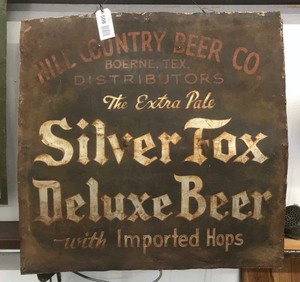 lot 508 image: Breweriana Antique Painted Tin Sign, Hill Country Beer Co. Boerne, Tex.