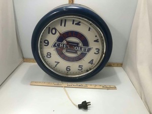 lot 510 image: Neon Wall Clock, Battery Powered Hands, Chevrolet
